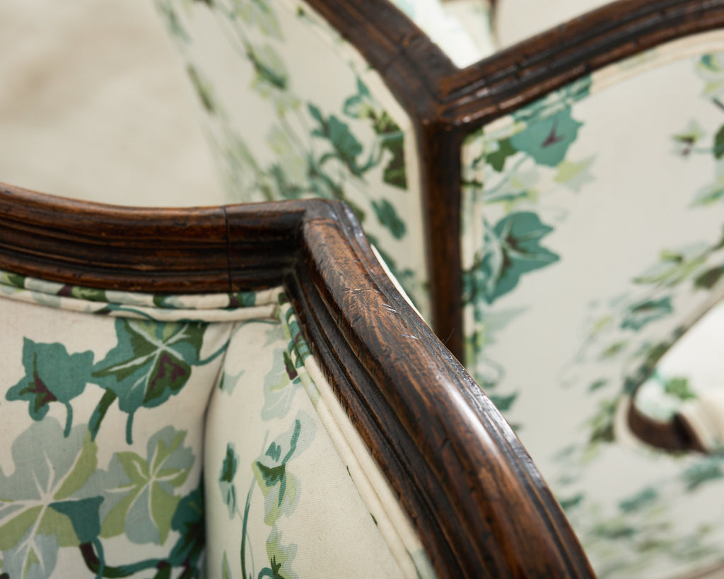Pair of Country French Provincial Walnut Botanical Wingback Chairs
