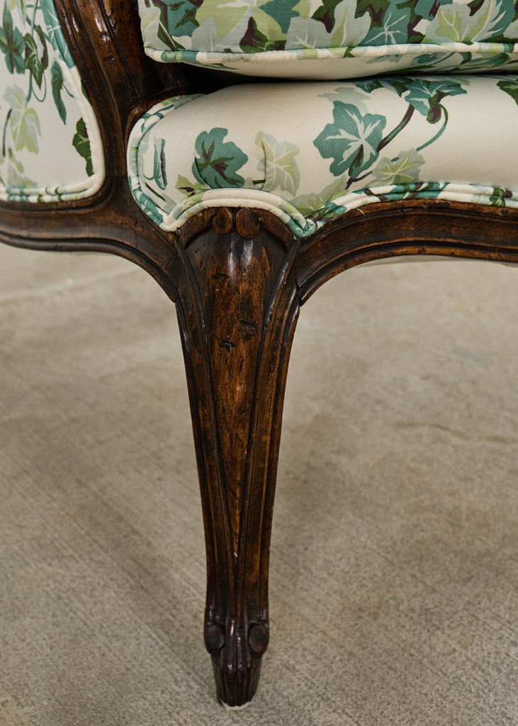 Pair of Country French Provincial Walnut Botanical Wingback Chairs