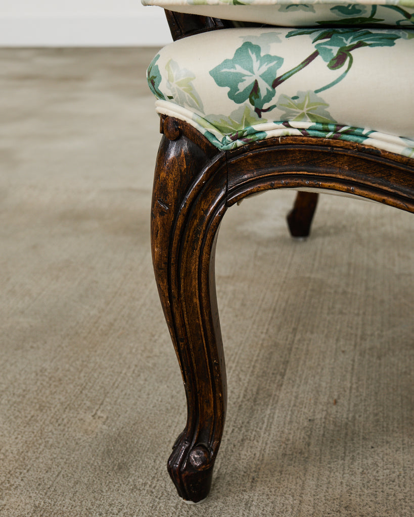 Pair of Country French Provincial Walnut Botanical Wingback Chairs