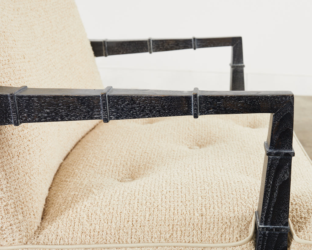 Pair of Modern Cerused Oak Faux Bamboo Bouclé Armchairs