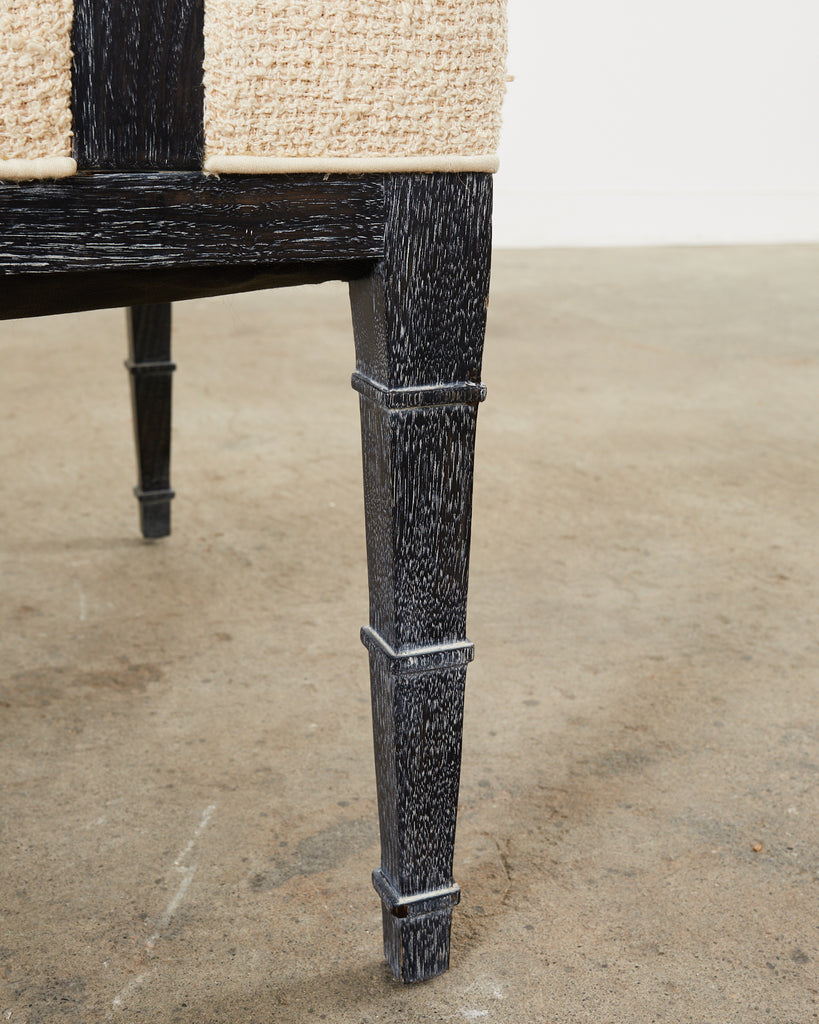 Pair of Modern Cerused Oak Faux Bamboo Bouclé Armchairs