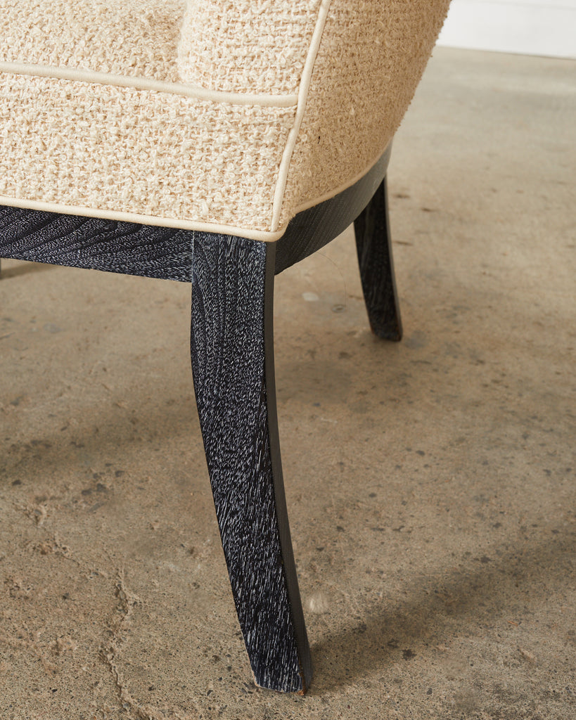 Pair of Modern Cerused Oak Faux Bamboo Bouclé Armchairs