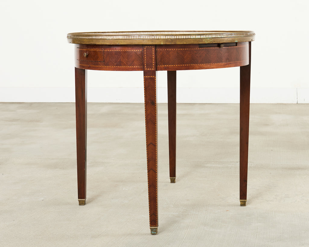 19th Century Louis XVI Style Marble Top Marquetry Bouillotte Table