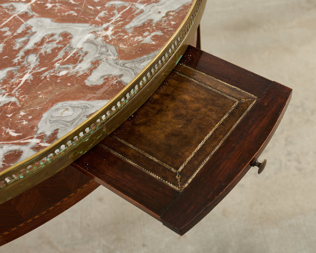 19th Century Louis XVI Style Marble Top Marquetry Bouillotte Table
