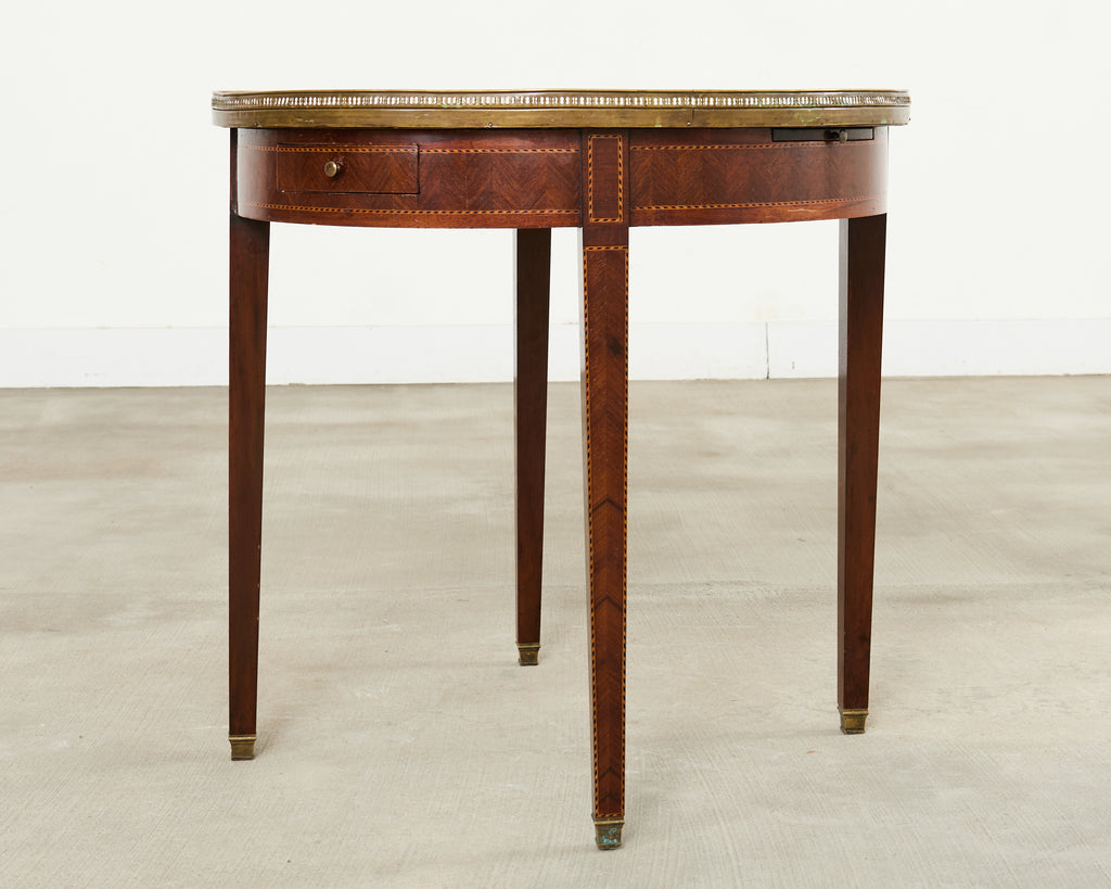 19th Century Louis XVI Style Marble Top Marquetry Bouillotte Table