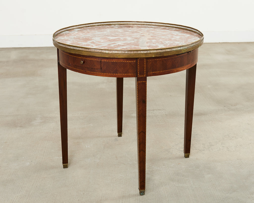 19th Century Louis XVI Style Marble Top Marquetry Bouillotte Table