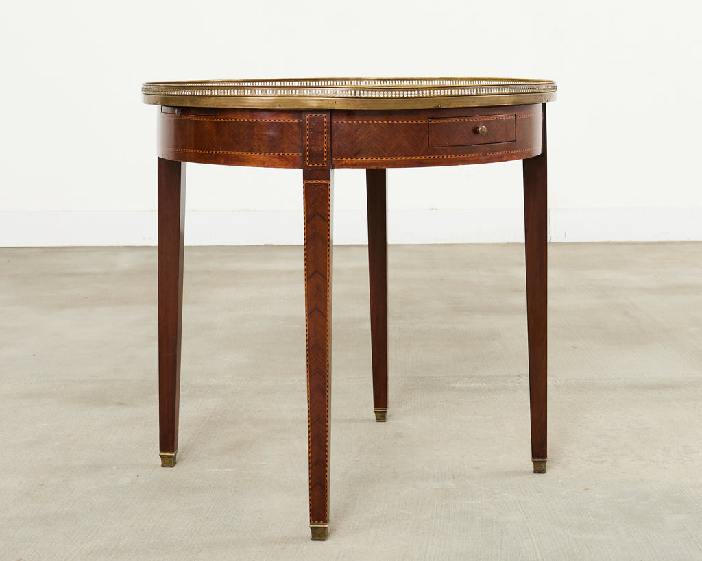 19th Century Louis XVI Style Marble Top Marquetry Bouillotte Table