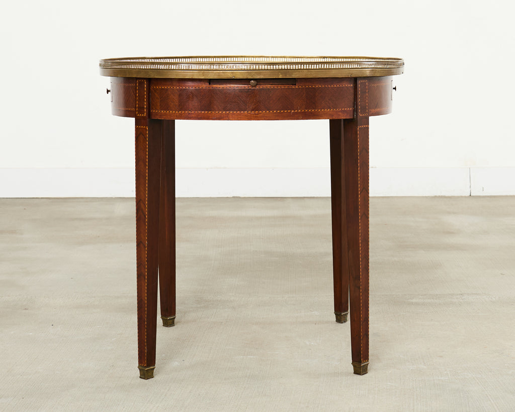 19th Century Louis XVI Style Marble Top Marquetry Bouillotte Table