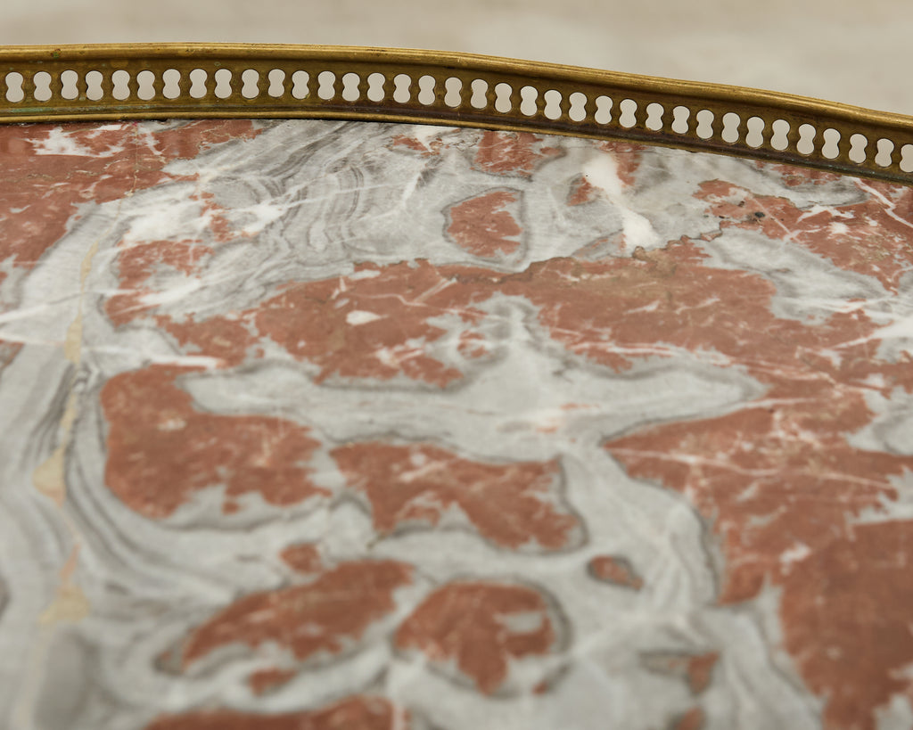 19th Century Louis XVI Style Marble Top Marquetry Bouillotte Table