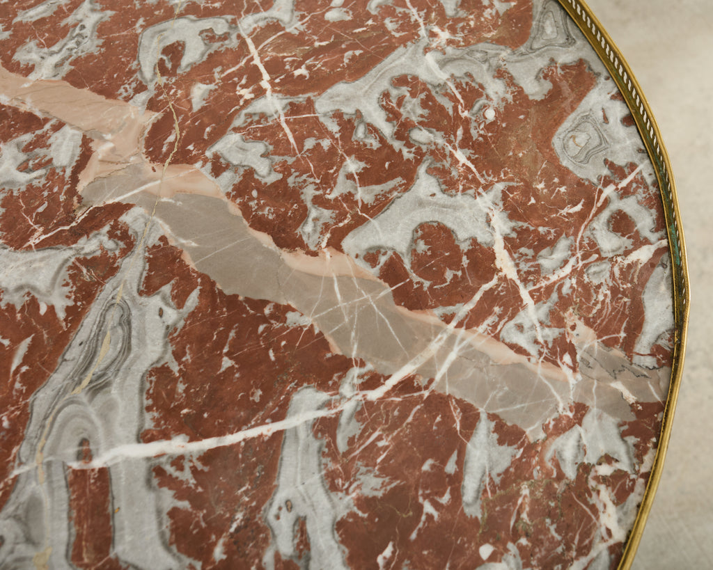 19th Century Louis XVI Style Marble Top Marquetry Bouillotte Table