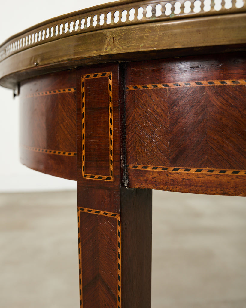 19th Century Louis XVI Style Marble Top Marquetry Bouillotte Table