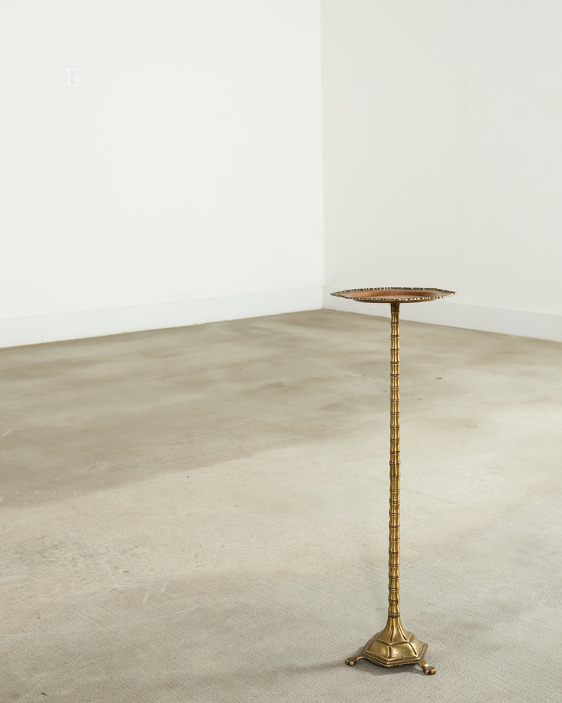 Mid-Century Brass Faux-Bamboo Pedestal Martini Drink Table