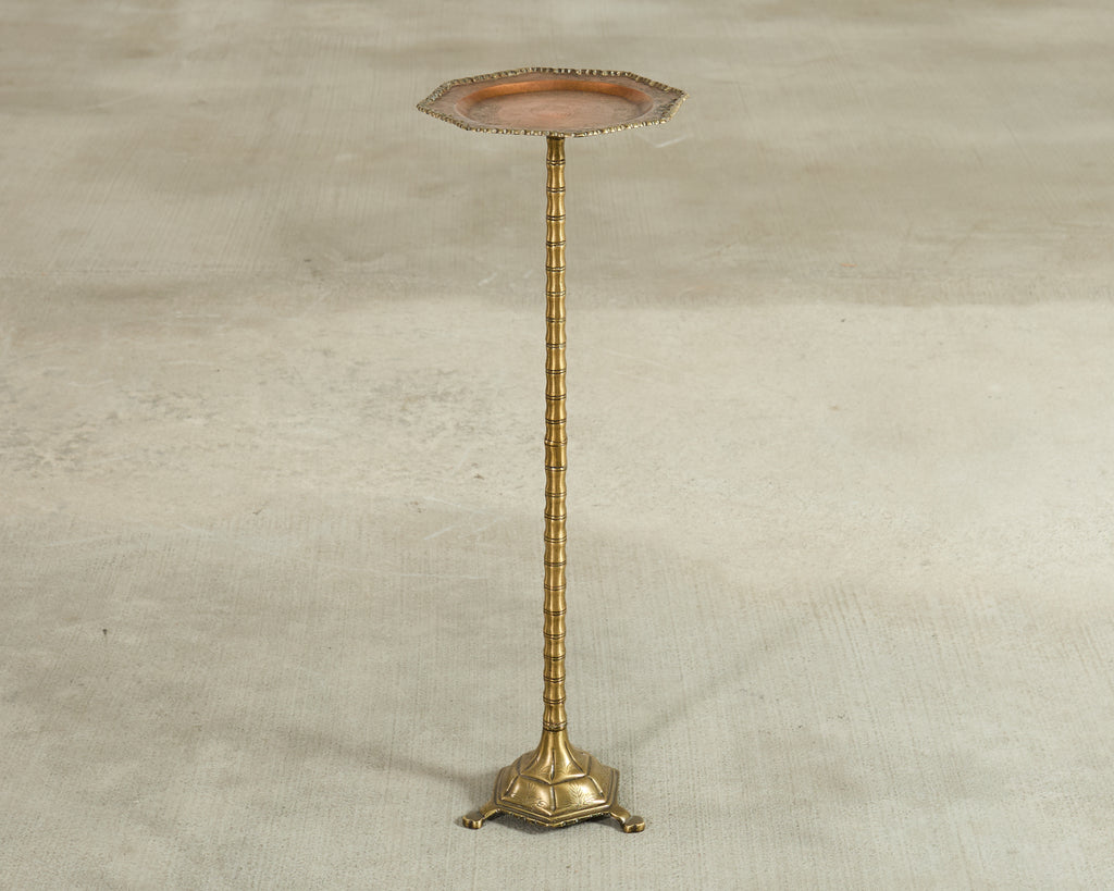 Mid-Century Brass Faux-Bamboo Pedestal Martini Drink Table