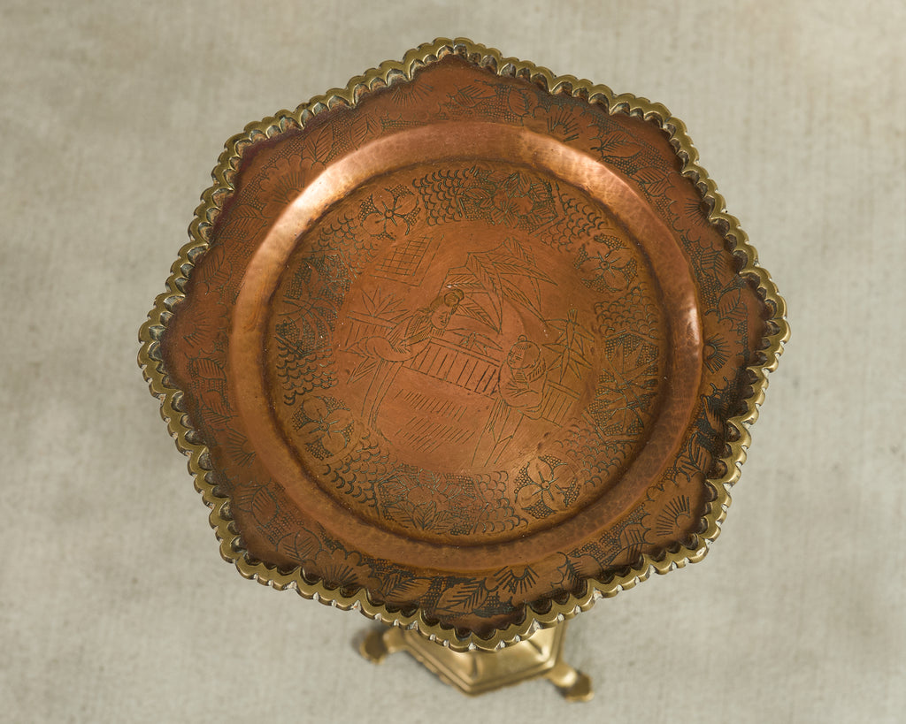 Mid-Century Brass Faux-Bamboo Pedestal Martini Drink Table