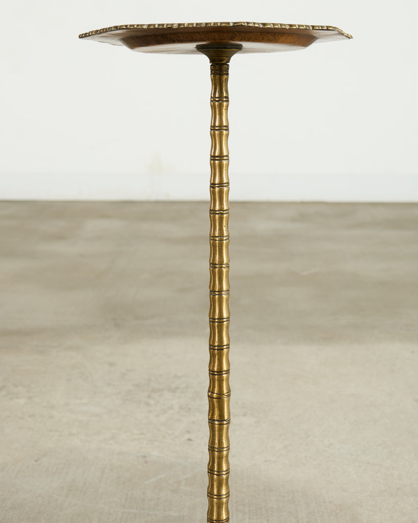 Mid-Century Brass Faux-Bamboo Pedestal Martini Drink Table