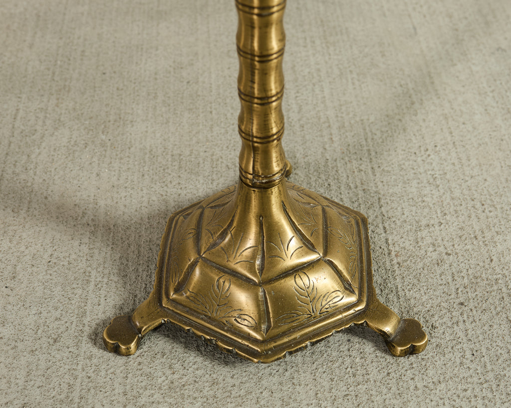 Mid-Century Brass Faux-Bamboo Pedestal Martini Drink Table