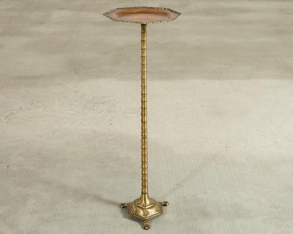Mid-Century Brass Faux-Bamboo Pedestal Martini Drink Table