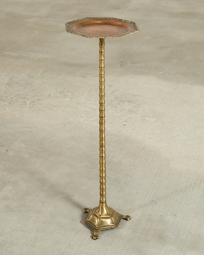 Mid-Century Brass Faux-Bamboo Pedestal Martini Drink Table