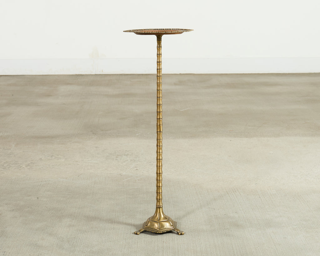 Mid-Century Brass Faux-Bamboo Pedestal Martini Drink Table