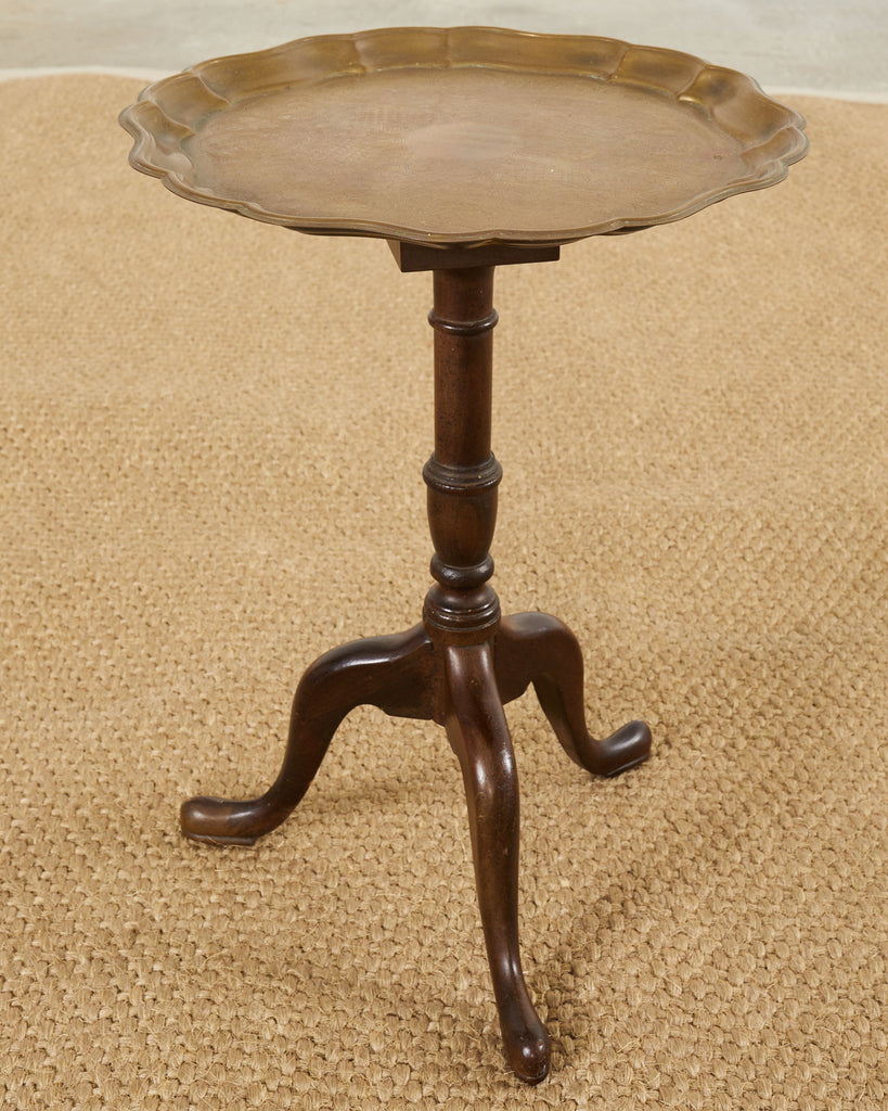 English Georgian Style Brass Tray Tilt-Top Tripod Drinks Table