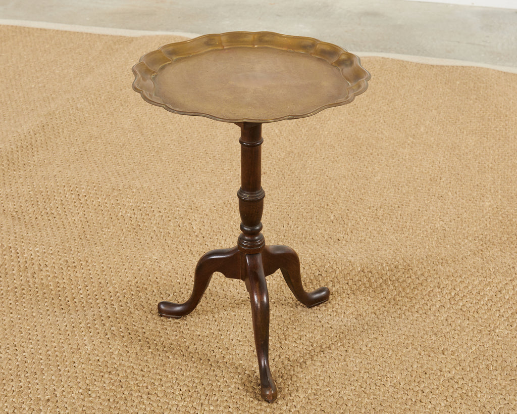 English Georgian Style Brass Tray Tilt-Top Tripod Drinks Table