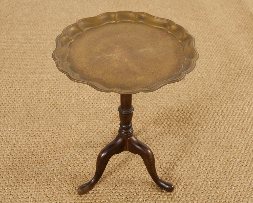 English Georgian Style Brass Tray Tilt-Top Tripod Drinks Table
