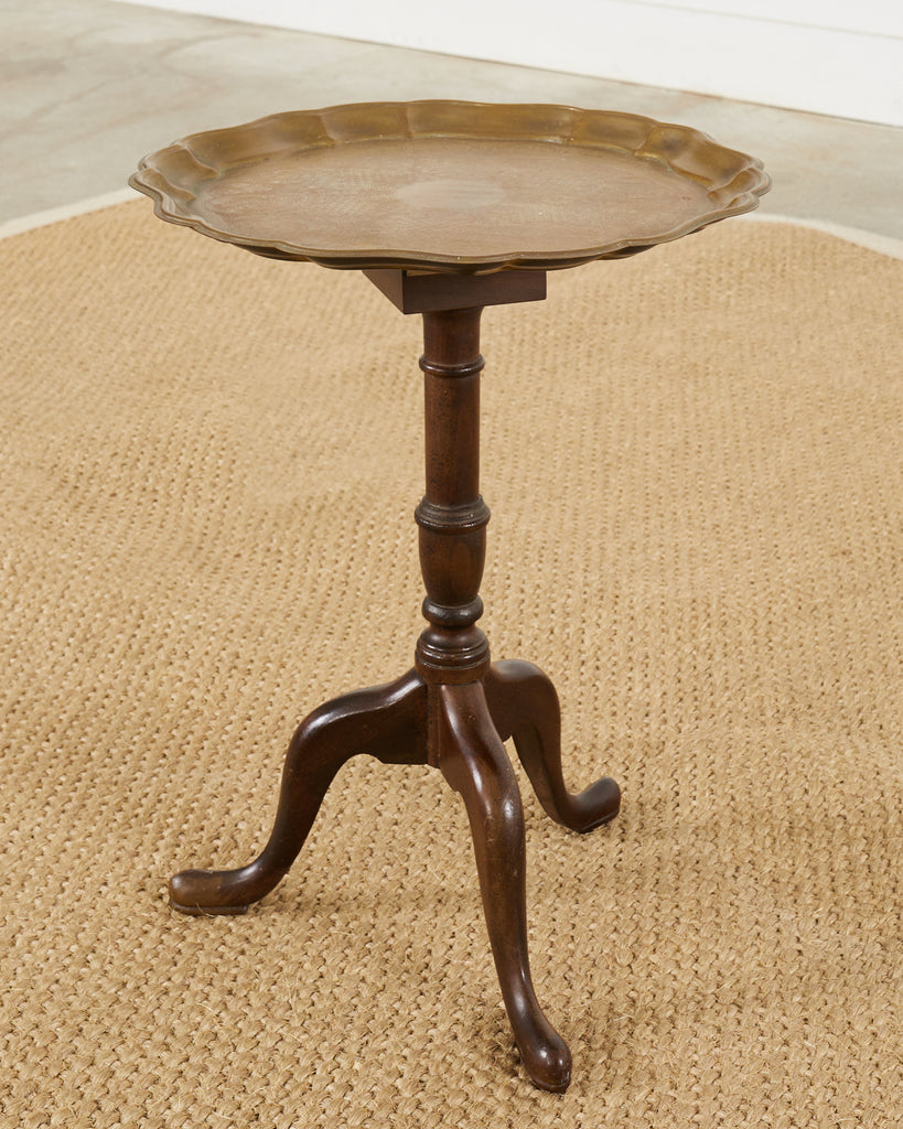 English Georgian Style Brass Tray Tilt-Top Tripod Drinks Table