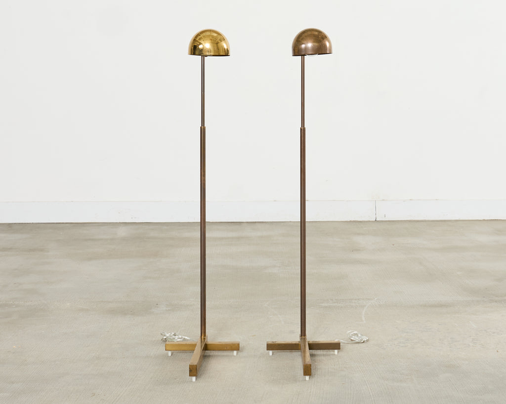 Pair of Midcentury Casella Patinated Brass Pharmacy Floor Lamps