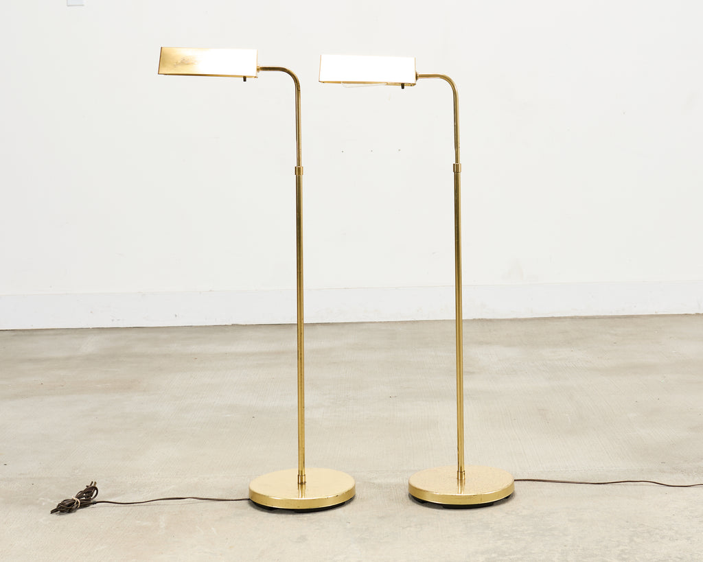 Pair of Mid-Century Brass Adjustable Pharmacy Floor Lamps