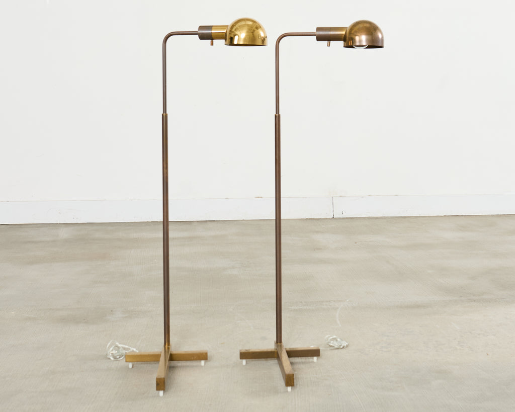 Pair of Midcentury Casella Patinated Brass Pharmacy Floor Lamps