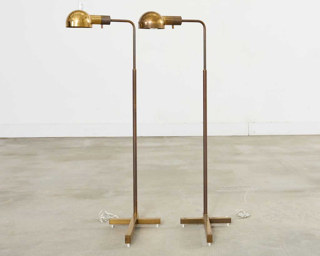 Pair of Midcentury Casella Patinated Brass Pharmacy Floor Lamps