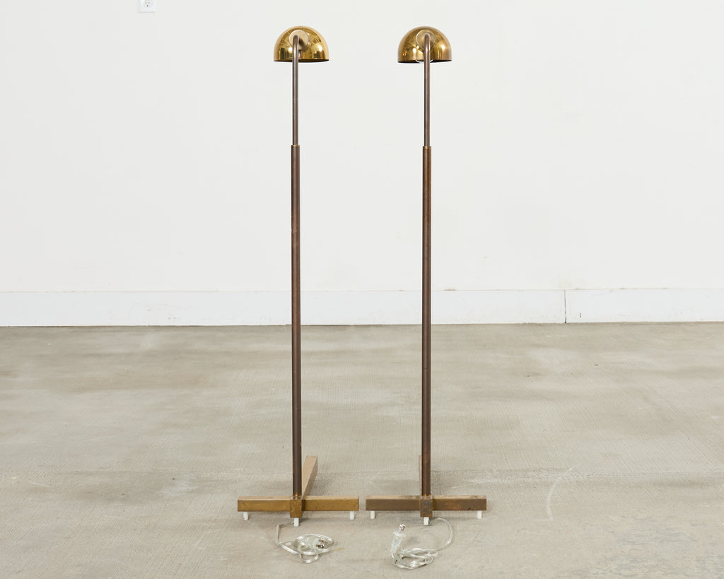 Pair of Midcentury Casella Patinated Brass Pharmacy Floor Lamps