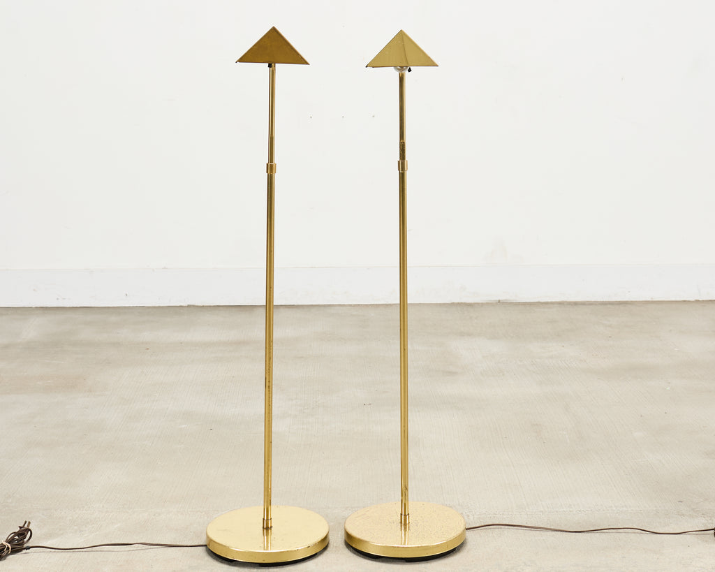 Pair of Mid-Century Brass Adjustable Pharmacy Floor Lamps