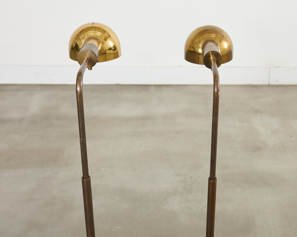 Pair of Midcentury Casella Patinated Brass Pharmacy Floor Lamps