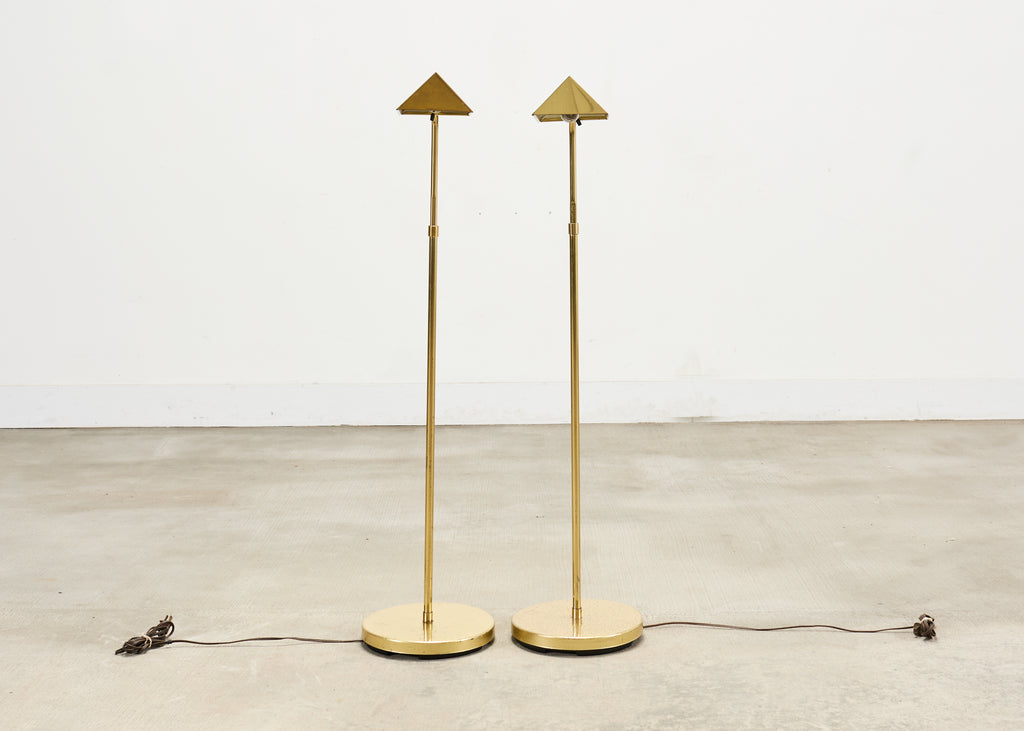 Pair of Mid-Century Brass Adjustable Pharmacy Floor Lamps