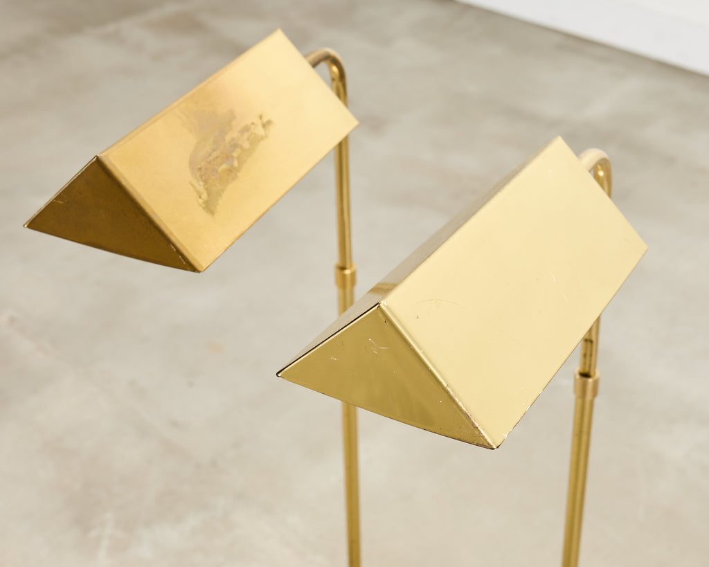 Pair of Mid-Century Brass Adjustable Pharmacy Floor Lamps