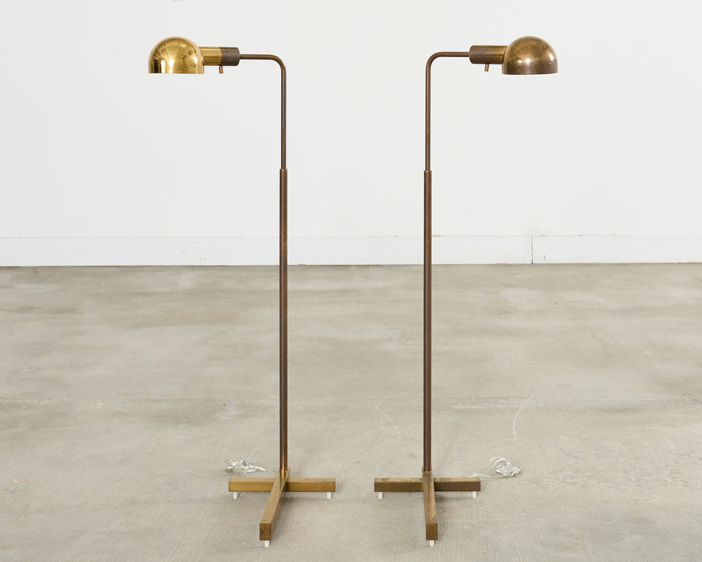 Pair of Midcentury Casella Patinated Brass Pharmacy Floor Lamps