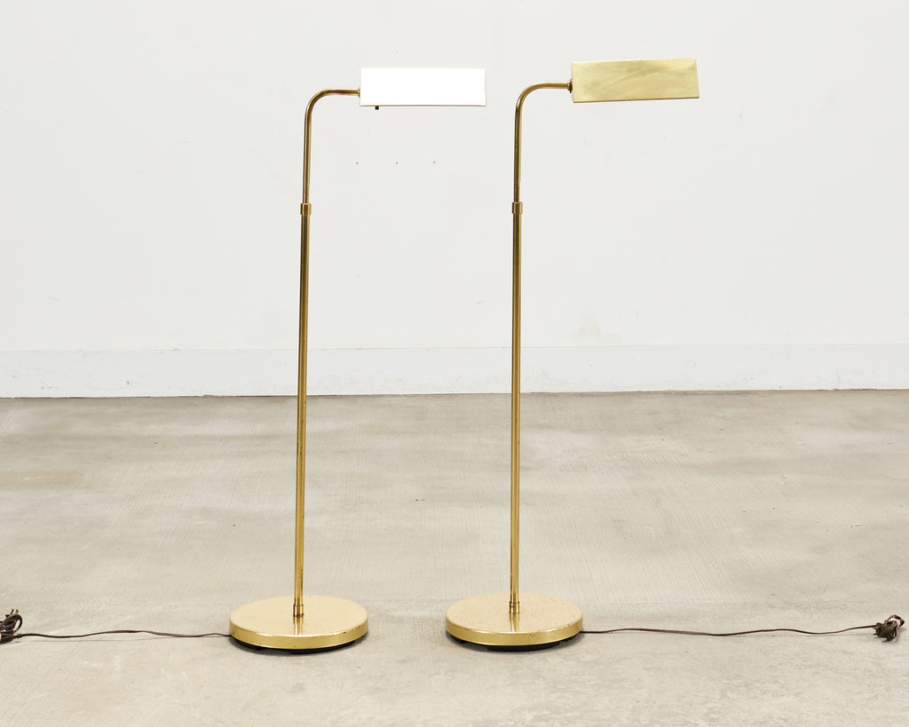 Pair of Mid-Century Brass Adjustable Pharmacy Floor Lamps