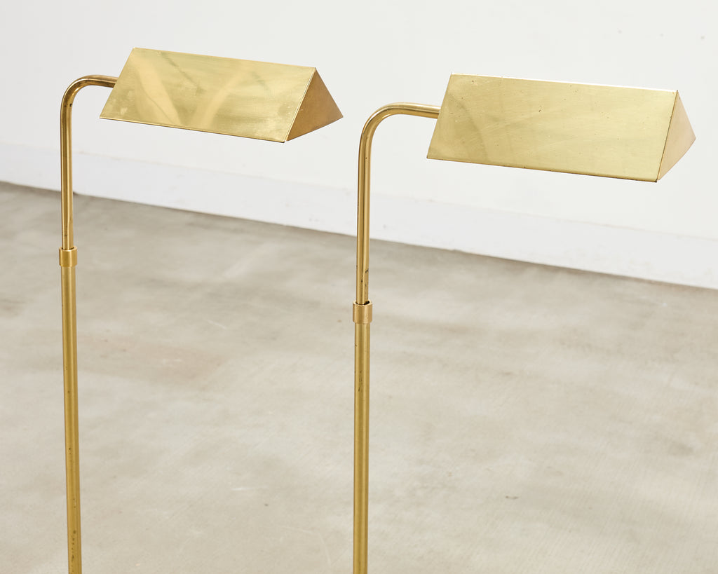 Pair of Mid-Century Brass Adjustable Pharmacy Floor Lamps
