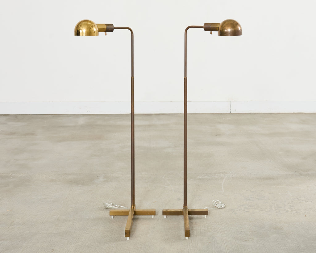 Pair of Midcentury Casella Patinated Brass Pharmacy Floor Lamps