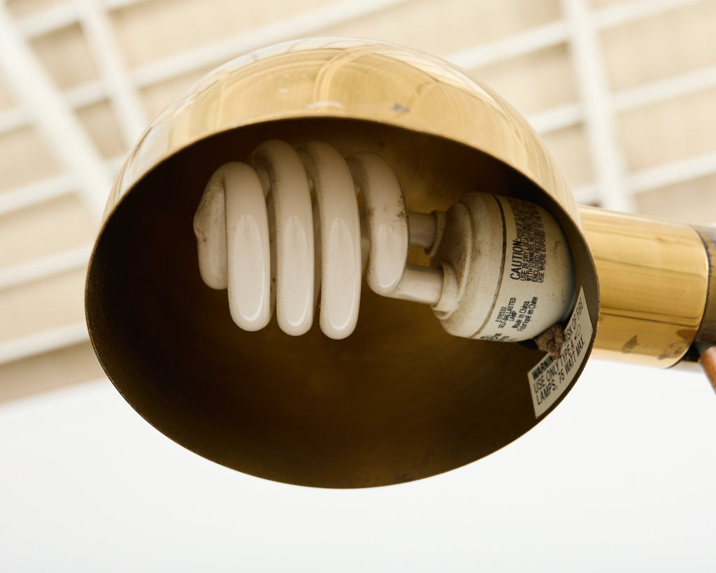 Pair of Midcentury Casella Patinated Brass Pharmacy Floor Lamps