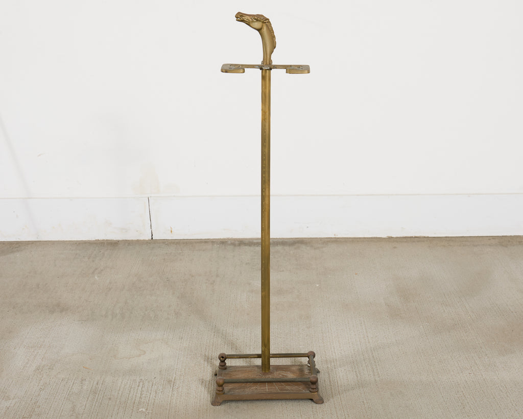 Brass Equestrian Horse Motif Fireplace Tool Set with Stand