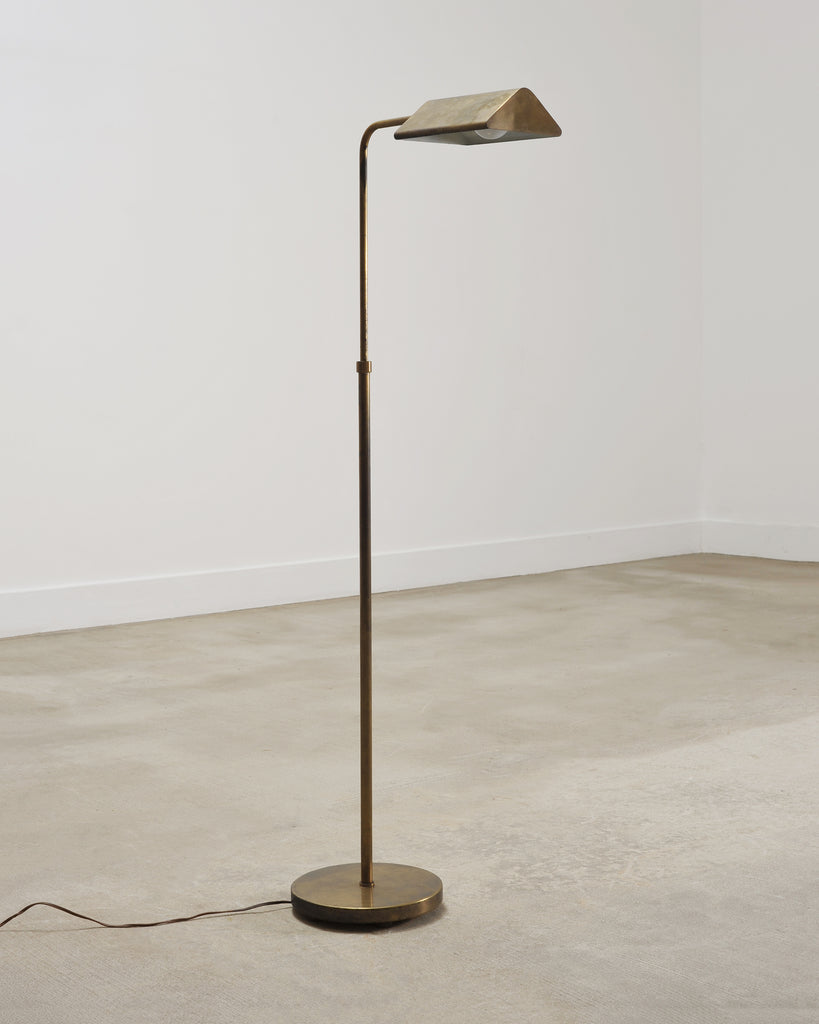 Mid-Century Patinated Brass Adjustable Pharmacy Floor Lamp