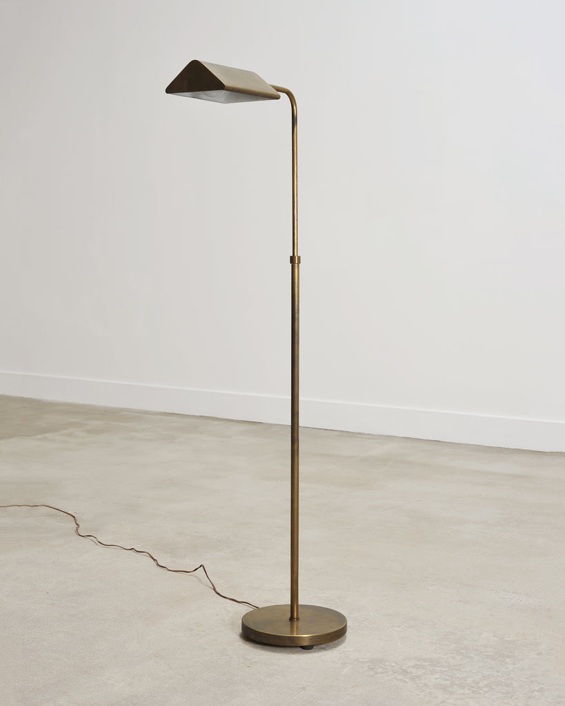 Mid-Century Patinated Brass Adjustable Pharmacy Floor Lamp