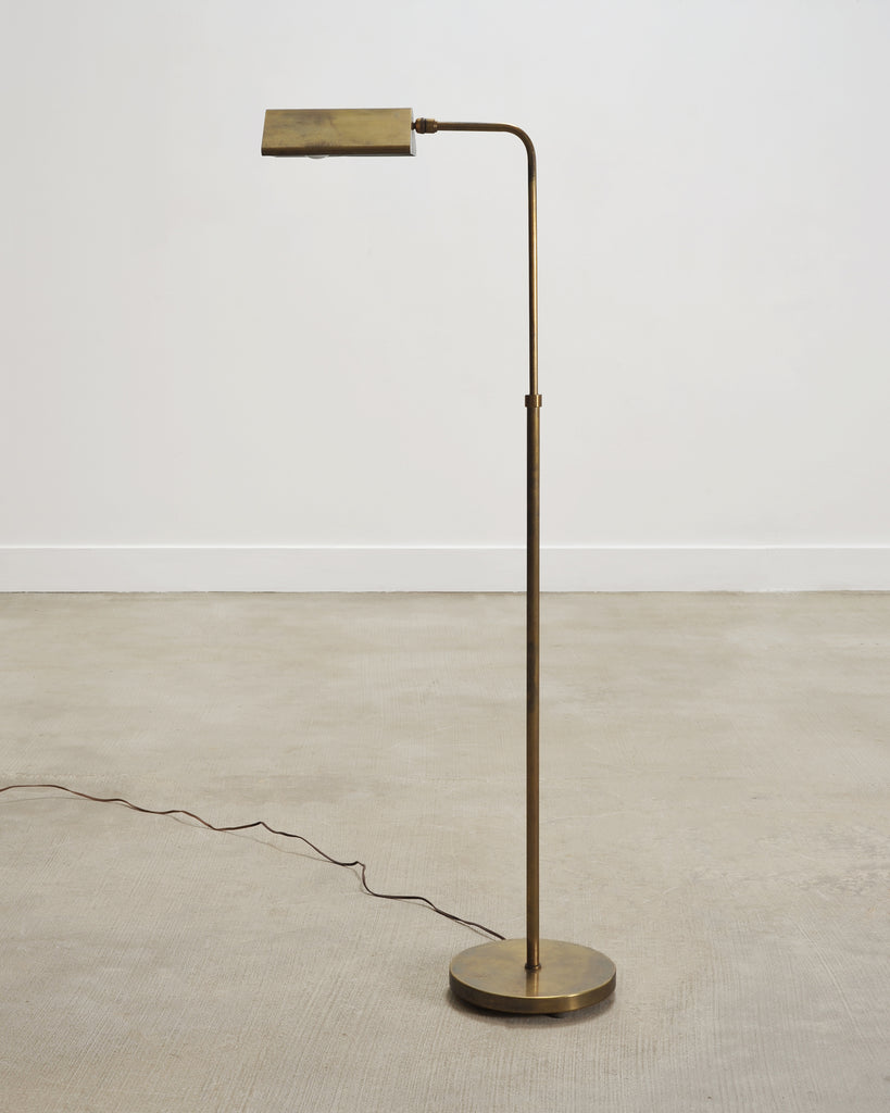 Mid-Century Patinated Brass Adjustable Pharmacy Floor Lamp