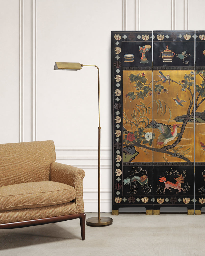Mid-Century Patinated Brass Adjustable Pharmacy Floor Lamp
