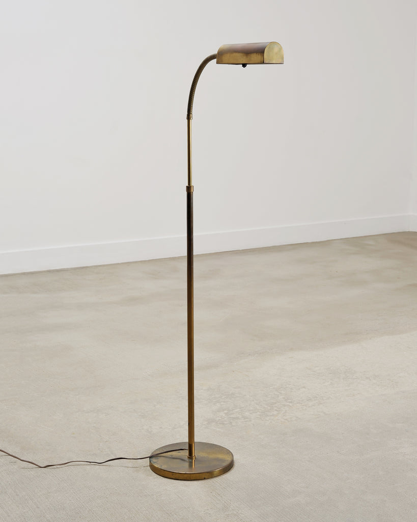 Mid-Century Patinated Brass Adjustable Pharmacy Floor Lamp