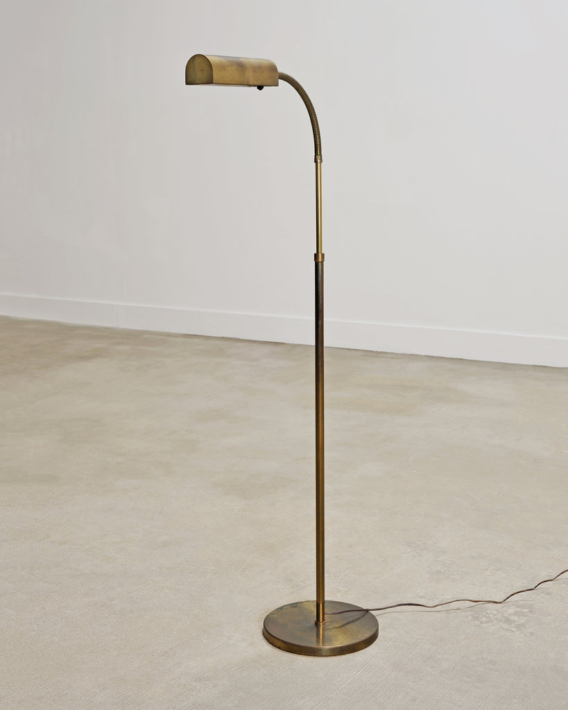 Mid-Century Patinated Brass Adjustable Pharmacy Floor Lamp