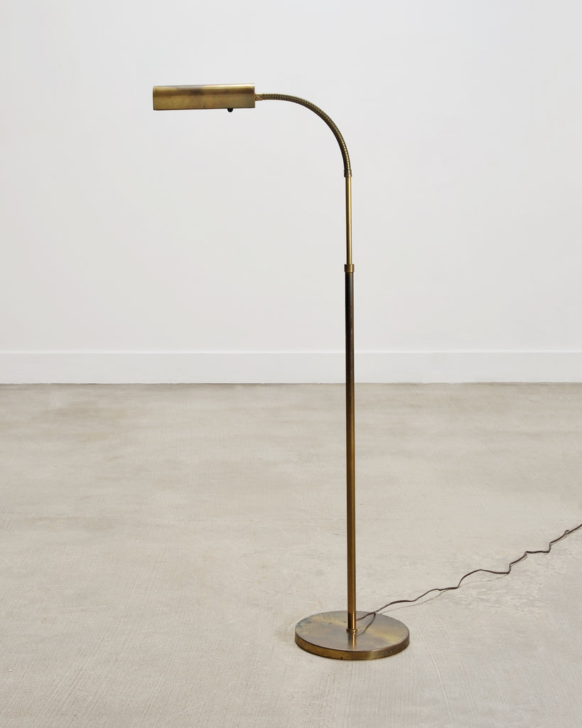 Mid-Century Patinated Brass Adjustable Pharmacy Floor Lamp