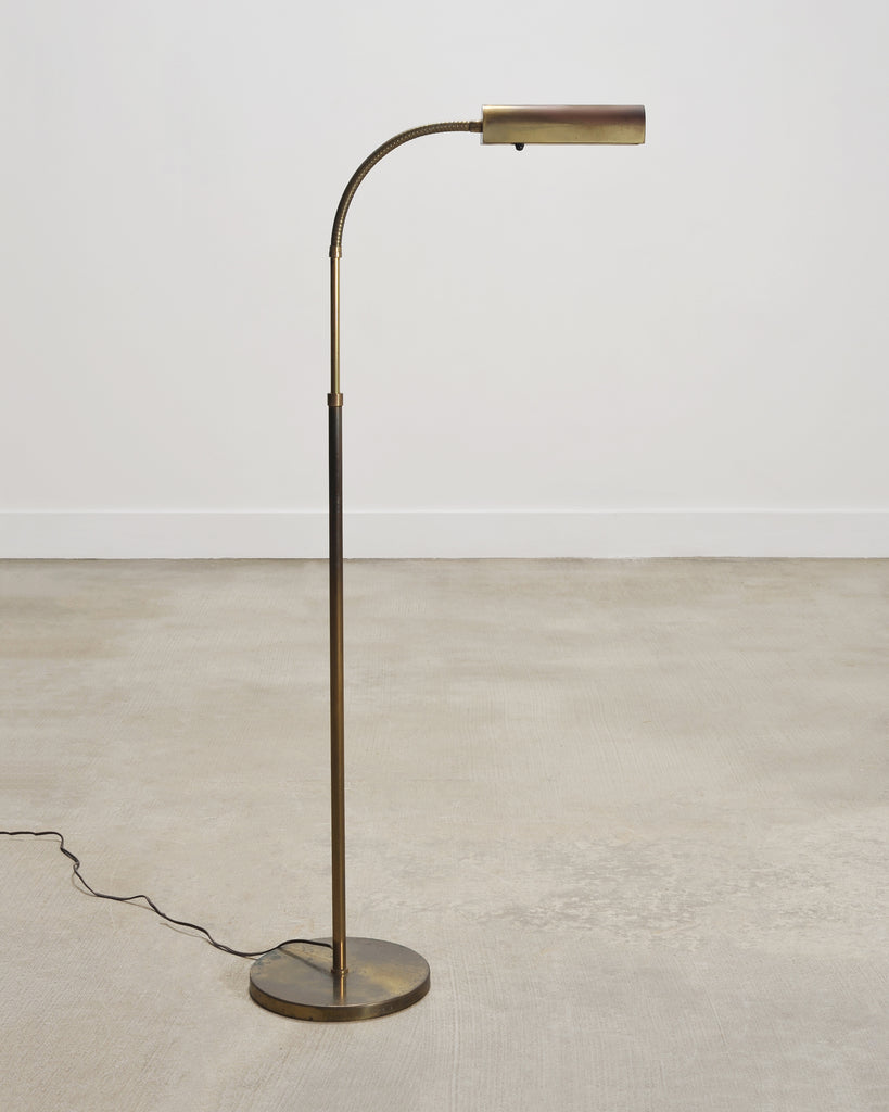 Mid-Century Patinated Brass Adjustable Pharmacy Floor Lamp